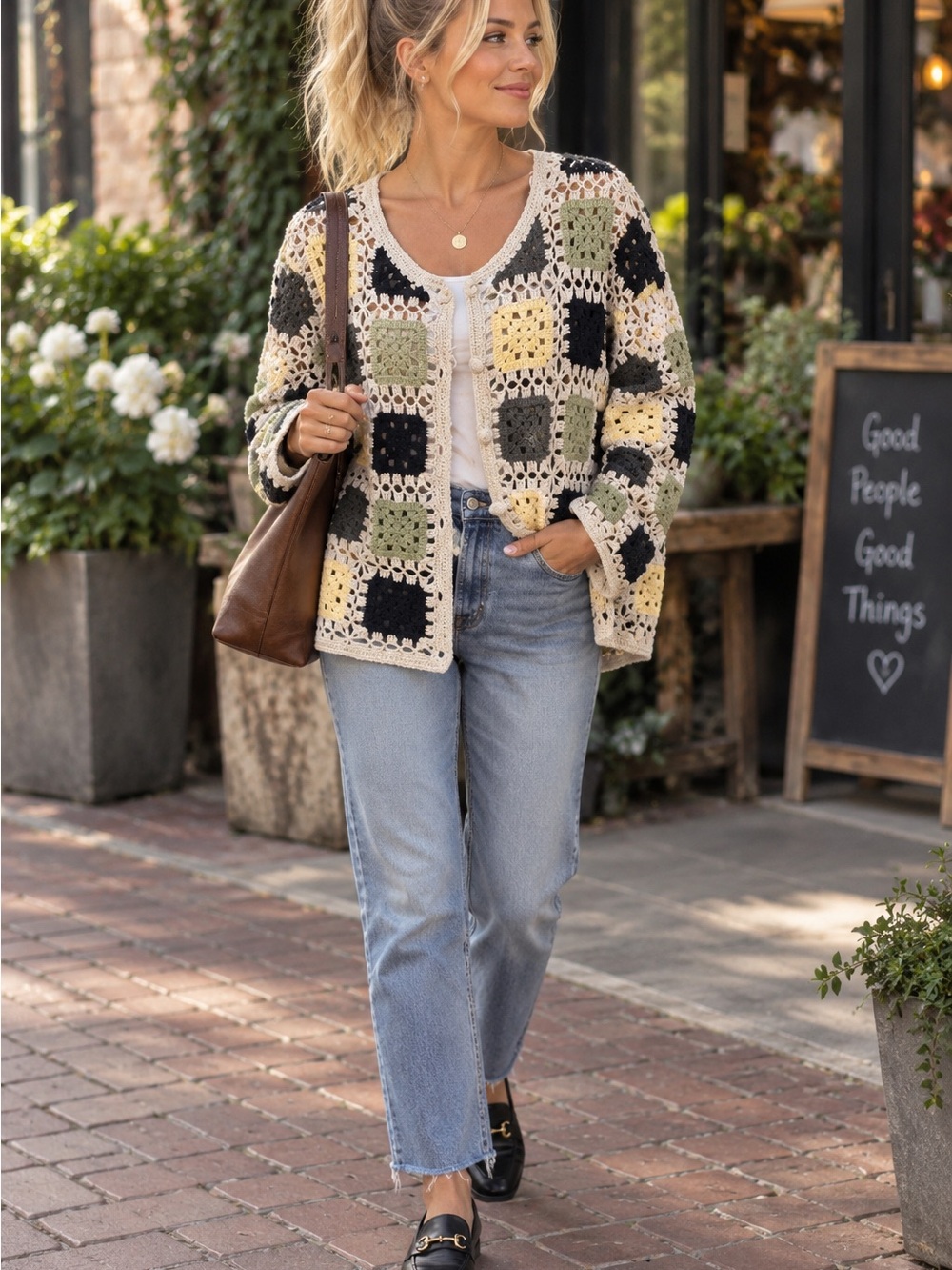Vintage Christoper Banks Crochet Patchwork Cardigan Sweater - Multicolor